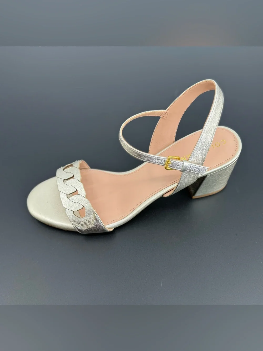 Cole Haan Pearl Metallic Chain-Link Block Heel Sandals